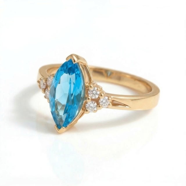 Natural Blue Topaz Cubic Zirconia Ring, Blue Gemstone Engagement Wedding Ring Us 7 For Sale - Image 4 of 4
