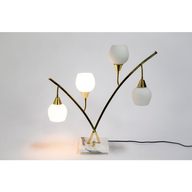 Narrow Brass & Marble Mid-Century 4-Light Table Lamps With ...