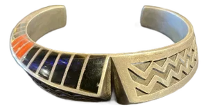 Navajo Inlaid Sterling Silver Cuff by Lonn Parker Native