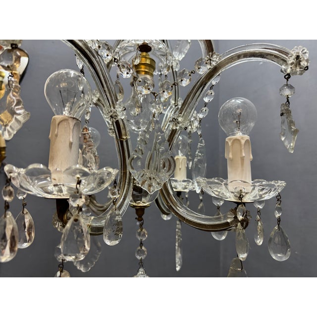 Italian Crystal and Murano Glass Chandelier, 1950s For Sale - Image 12 of 14