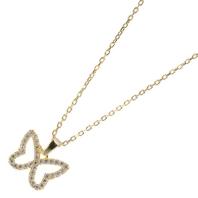 Gold Sparkly Butterfly Necklace For Sale - Image 4 of 8