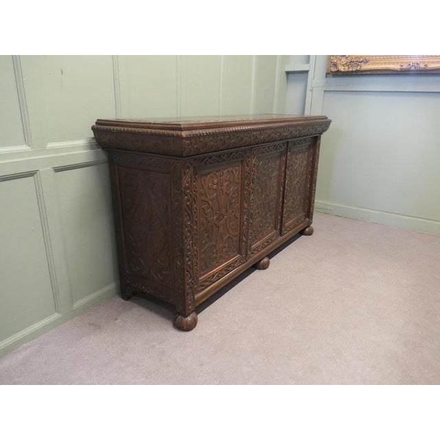 Gothic Credenza in Carved Golden Oak For Sale - Image 6 of 8