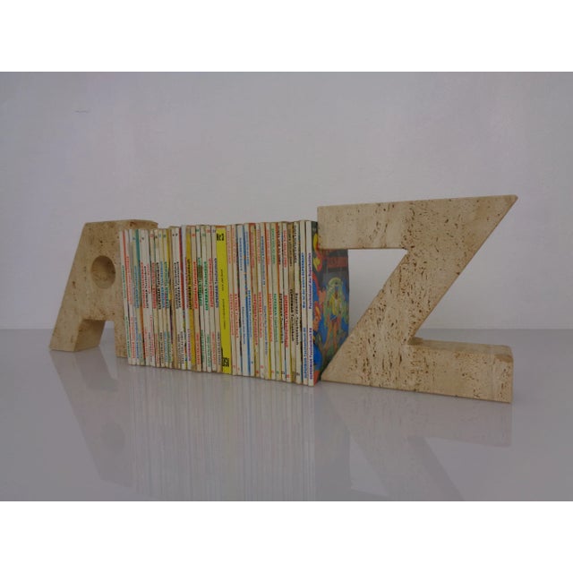 Mid-Century Modern Travertine A to Z Bookends , Italy, 1960s, Set of 2 For Sale - Image 3 of 18