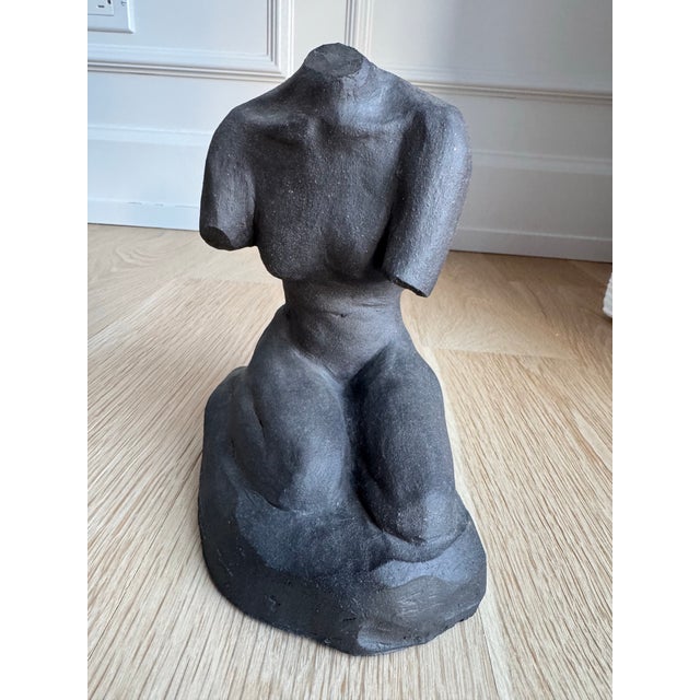 Charcoal Signed Hand-Built Ceramic Torso Sculpture | Modernist Studio Work For Sale - Image 8 of 11