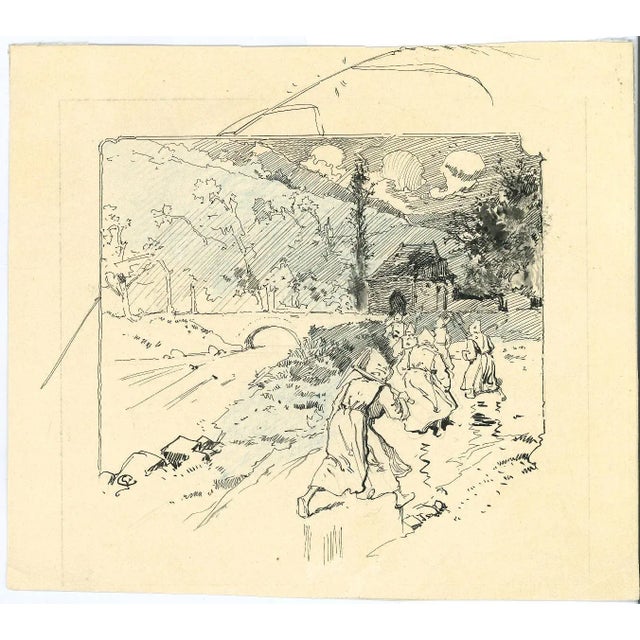 Farmers in the landscape is a very beautiful pen and pastel drawing realized by Georges Conrad. The artwork is in very...