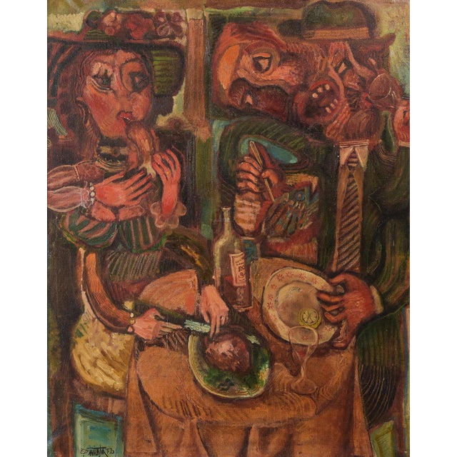Couple Having Lunch, 1972, Oil on Canvas, Framed For Sale