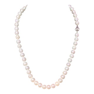 Akoya Pearl Necklace 14k Gold 18" 8 mm Certified For Sale