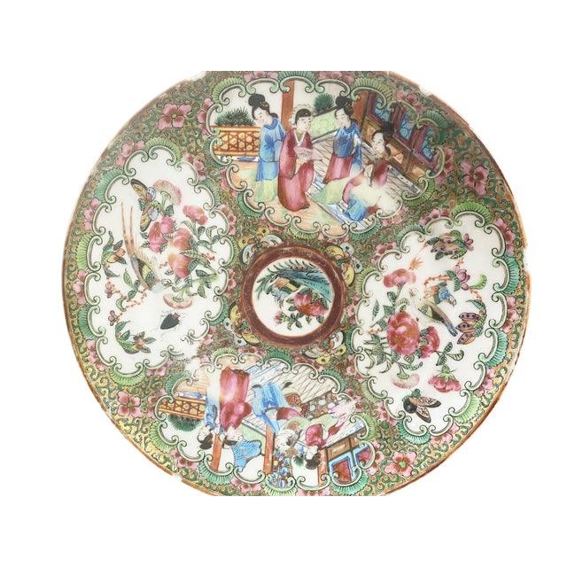 Superb 19th century Chinese export porcelain rose medallion plate, embossed enamel hand painted depict figures/...
