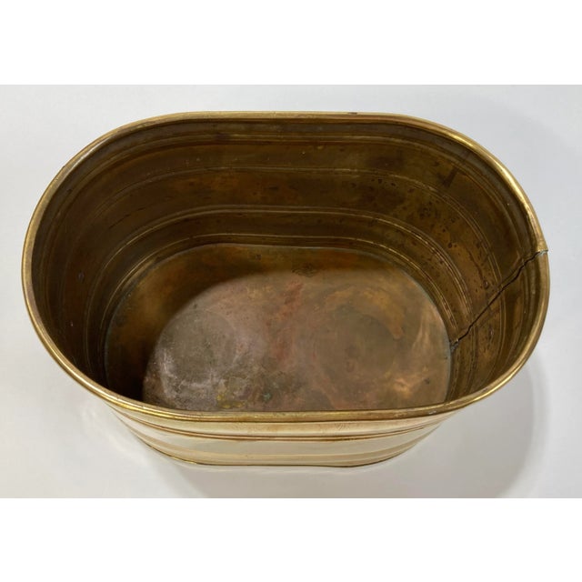 Brass Vintage Oval Brass Lion Handled Planter For Sale - Image 8 of 8