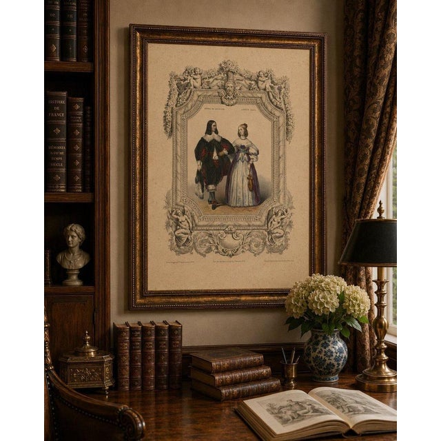 Louis XIII & Anne of Austria French Court Costume, 1847, Lithograph For Sale - Image 3 of 10