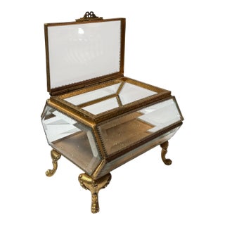 Antique Crystal and Gilt Bronze Ormolu Jewelry Casket Box For Sale