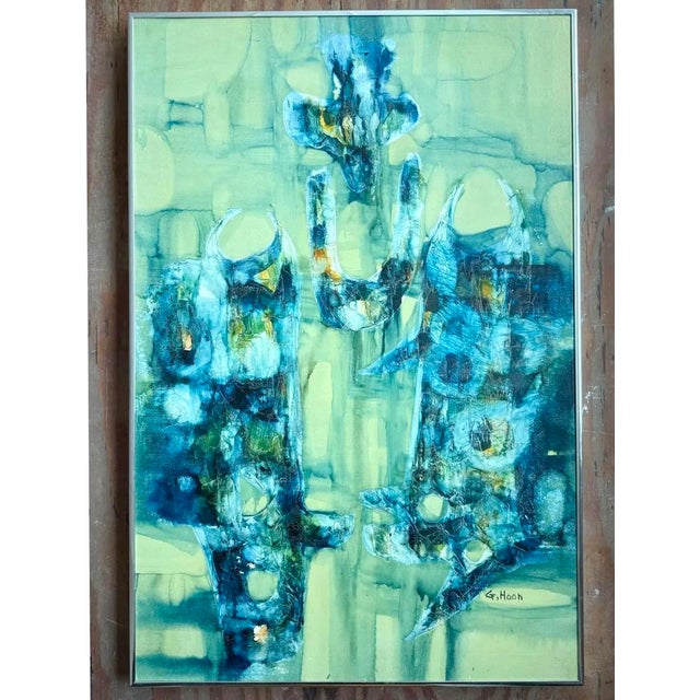 Vintage Boho Abstract Painting Oil on Canvas Signed by the Artist For Sale - Image 9 of 9