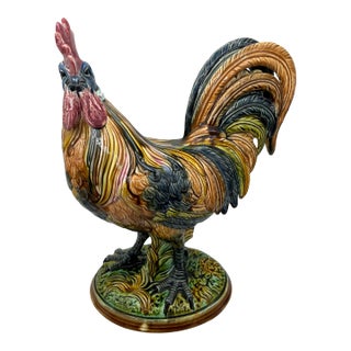 German Majolica Figural Rooster by Riedel Von Riedelstein, Dallwitz, Ca. 1885 For Sale