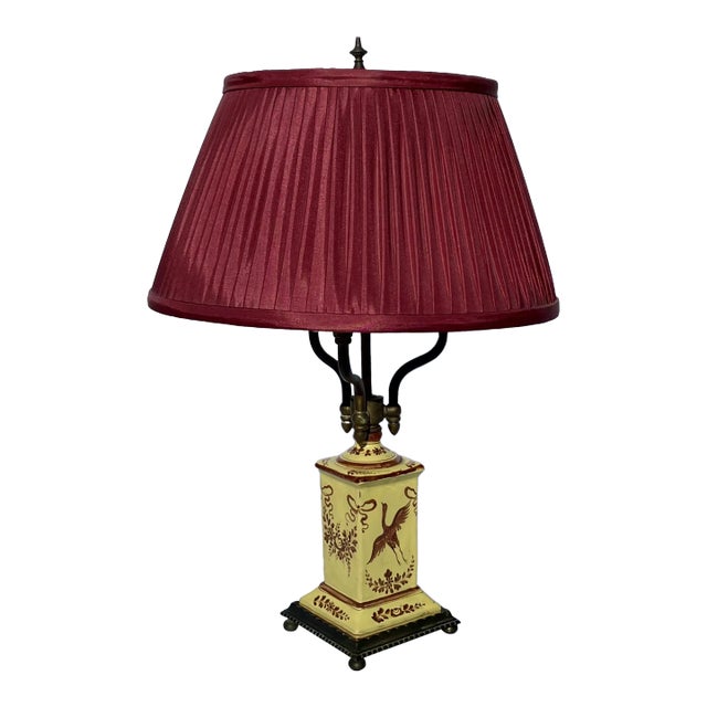 Vintage Hand Painted Ceramic Lamp, Bouillotte Style For Sale