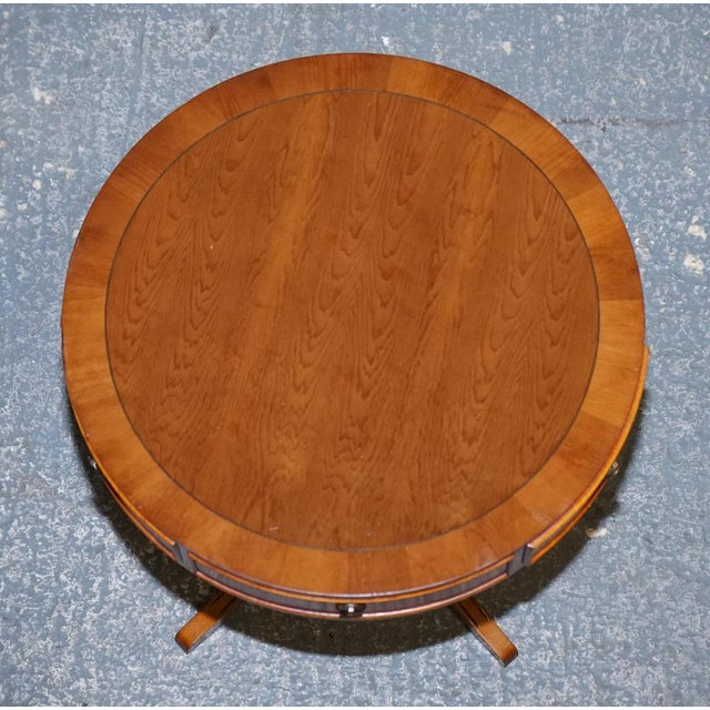 Vintage Yew Wood Circular Drum End Side Lamp Table For Sale - Image 9 of 11
