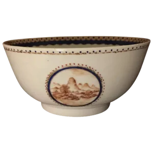 Antique Circa 1800s Chinese Export Porcelain Bowl Decorated with Sepia Landscape