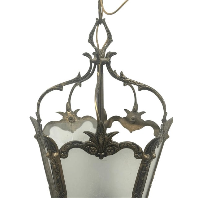Victorian Vintage Neoclassical / Victorian Style Frosted Glass Wired Pendant Light For Sale - Image 3 of 9