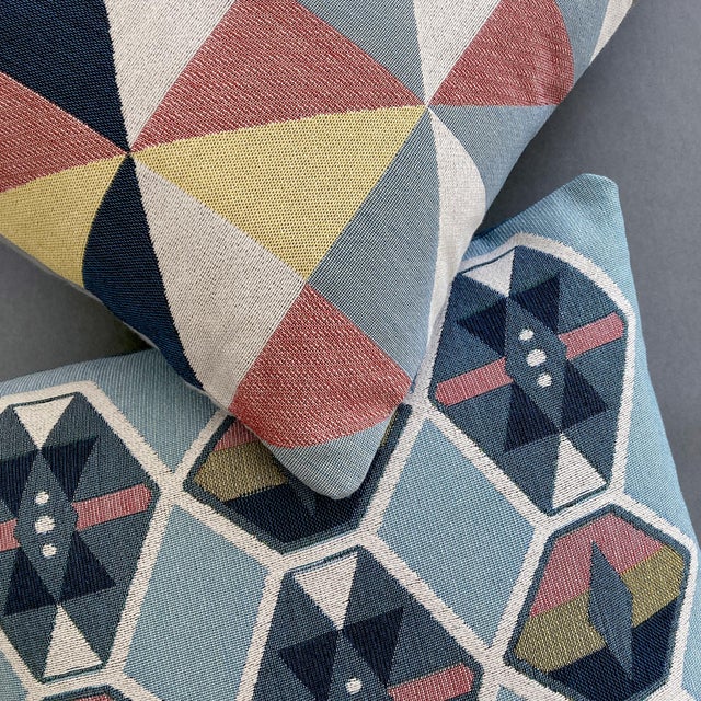 Aqua Rousseau Loom Woven Pillow, Aqua Cloud Geo For Sale - Image 8 of 8