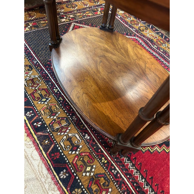 Traditional Two Tier Oval Walnut Side Table For Sale - Image 3 of 9