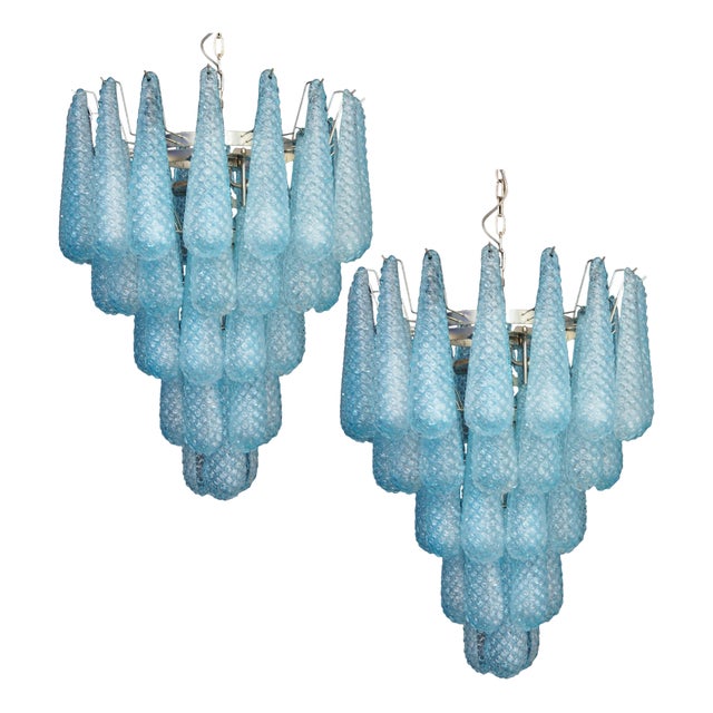 Magic Murano Blue Drops Chandeliers, 1980s, Set of 2 For Sale