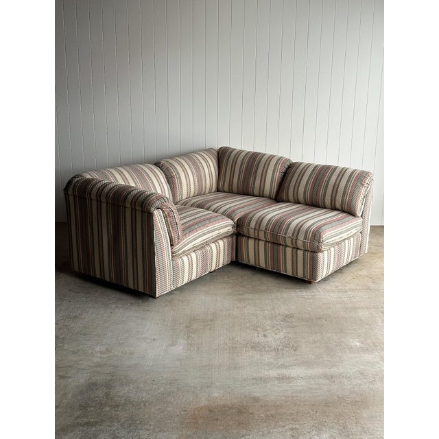 1980s Vintage Postmodern Striped Pillow-Back Three-Piece Modular Sofa For Sale - Image 15 of 17