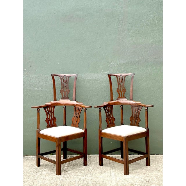 Vintage Chippendale High Back Corner Chairs - A Pair For Sale - Image 4 of 12