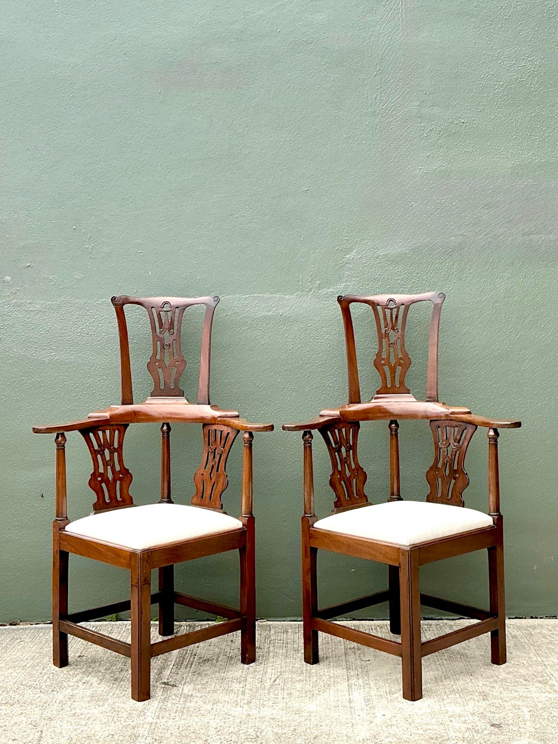 Vintage Chippendale High Back Corner Chairs - A Pair - Back view