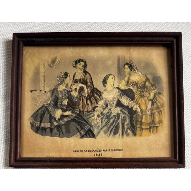 Vintage Godey’s Americanized Paris Fashions 1847 Framed Prints - Set of 2 For Sale - Image 4 of 12