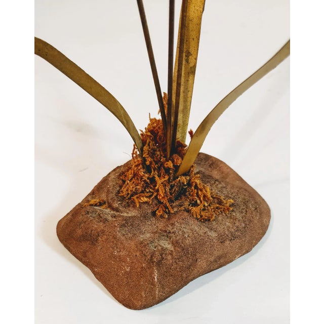 Brass Vintage Brass Cattails Mid Century Rock Decor For Sale - Image 8 of 11