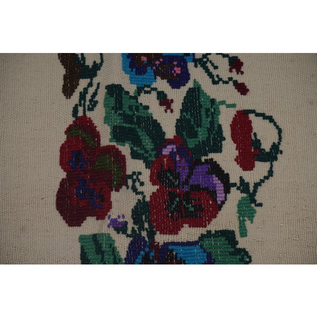 Vintage Aubusson Floral Turkish Kilim Rug 5'5'' X 6'5'' For Sale - Image 9 of 11