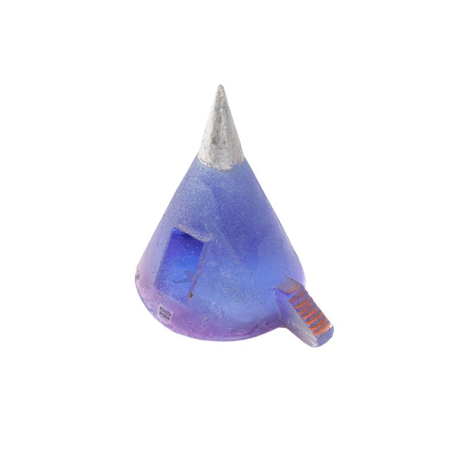 A "Shelter" glass tipi tent by artist Bertil Vallien (born 1938) for the Swedish glass company Kosta Boda. The blue tent...