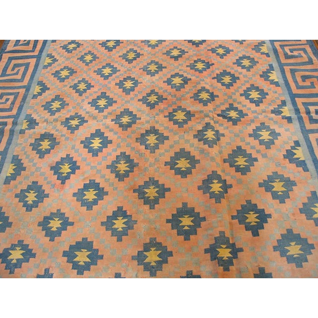 Early 20th Century 1930s White Diamond Antique Indian Dhurrie Rug 6' X 8' 6" Handknotted Cotton Carpet For Sale - Image 5 of 9