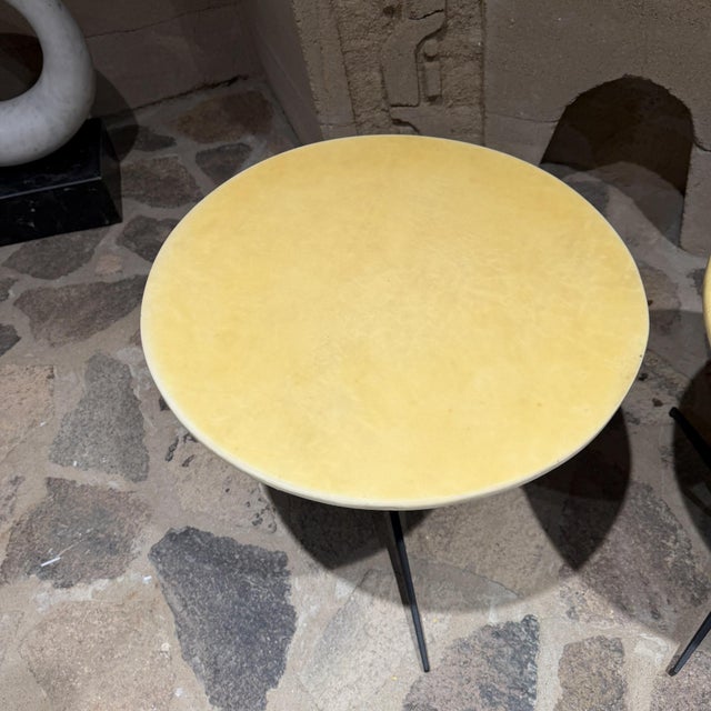 Mid-Century Modern Mid Century Modern Tripod Side Tables Goatskin French Inspired For Sale - Image 3 of 10