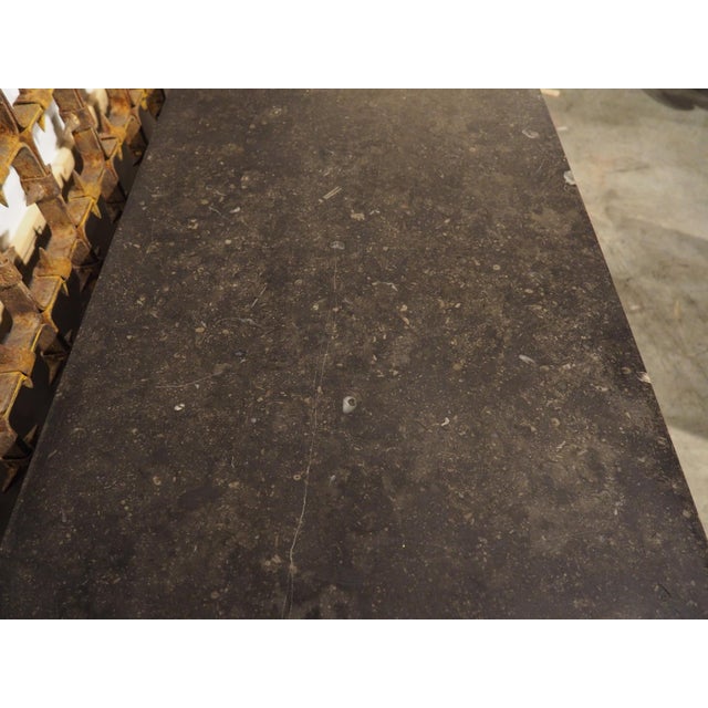 Traditional Circa 1970 4-Door Enfilade With Deep Geometric Panels and Black Fossil Stone Top For Sale - Image 3 of 18