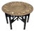 Vintage Morrocan Brass Tray Table With Folding Hand Carved Wood Base For Sale