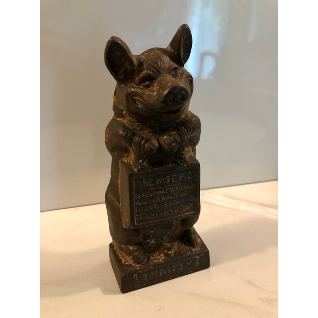 Farmhouse 1950s Cast Iron “Thrifty the Wise Pig” Doorstop / Bookend For Sale - Image 3 of 8
