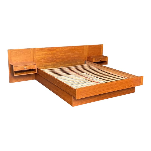 1970s Teak Queen Platform Bed With Floating Nightstands Chairish