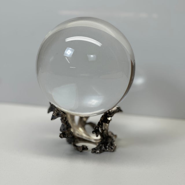 Rare Steuben Crystal Gazing Ball on Sterling Silver Wave Stand #1036 Signed 5.5” For Sale In South Bend - Image 6 of 15