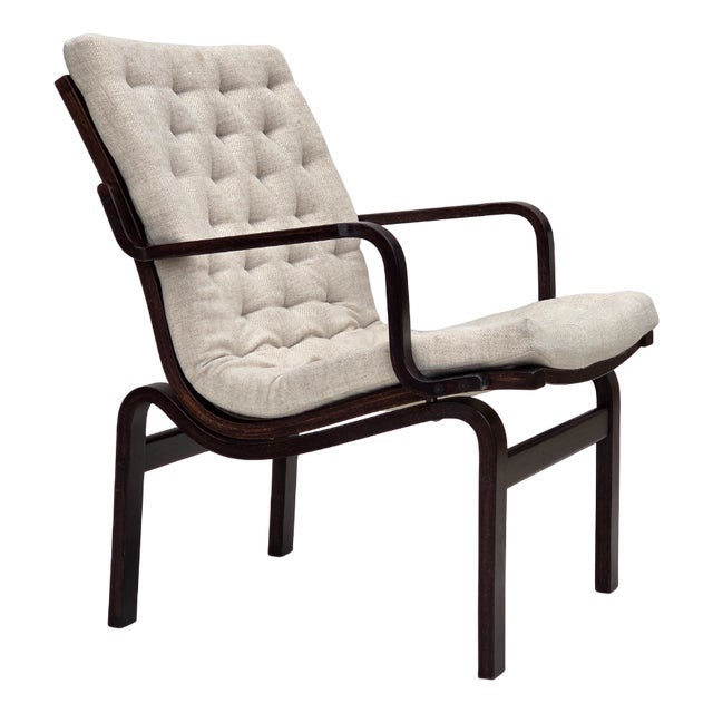 Vintage Scandinavian Chair in Furniture Wool and Dark Beech Wood, 1970s For Sale