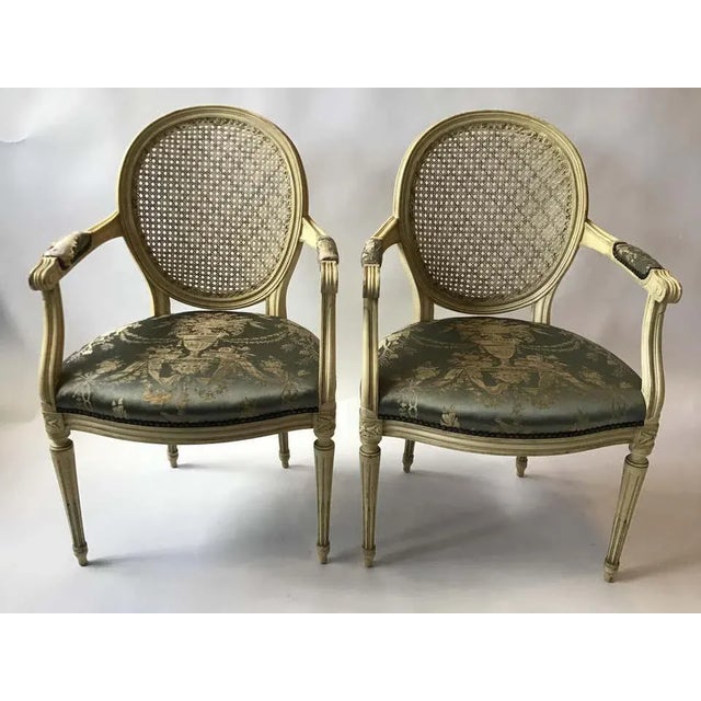 1960s Louis XVI Caned Back Armchairs - a Pair For Sale - Image 4 of 12