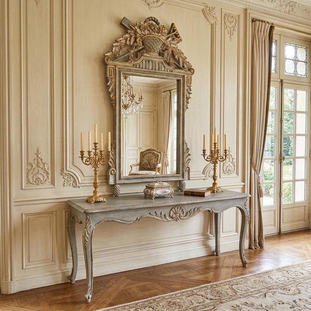 Newly finished in our Mobile studio, this Monumental late 20th century plaster mirror in the Louis XVI style stands over...