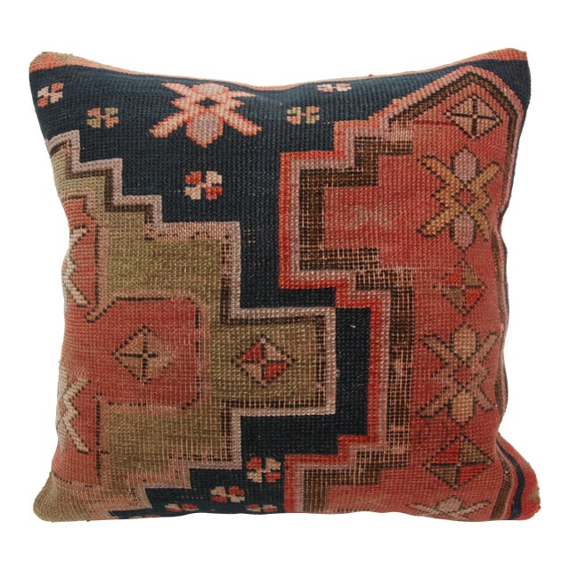 Handwoven Antique Caucasian Kazak Rug Pillow Cover -20'' X 20'' For Sale