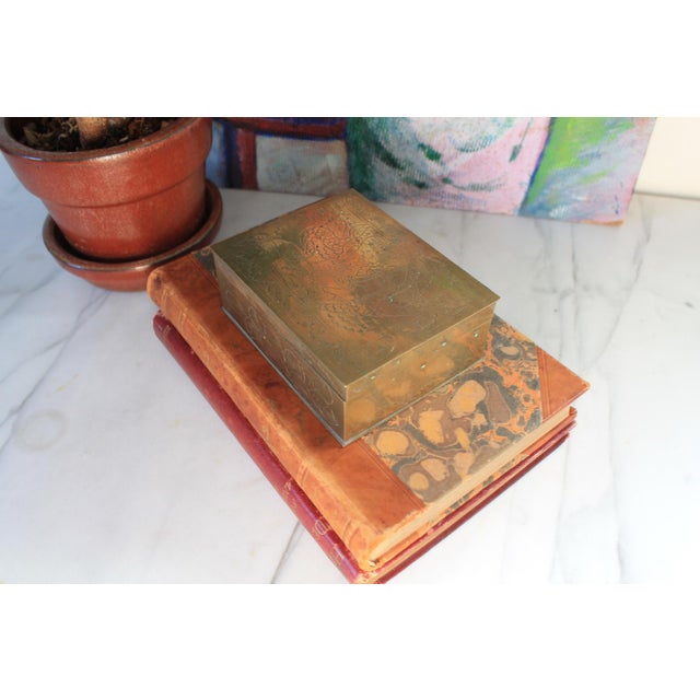 Brass Vintage Etched Brass Chinese Trinket Box W/ Dragon Motif For Sale - Image 8 of 11