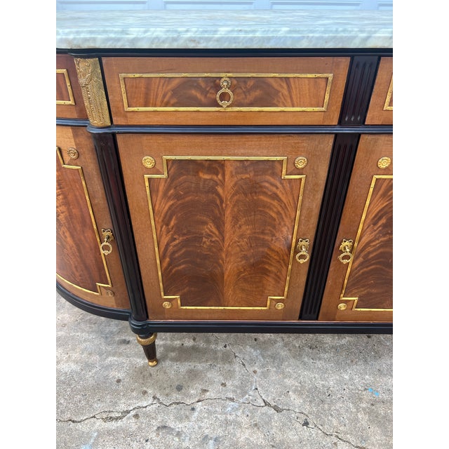 French 19th Century Louis XVI Carrara Marble Top Flame Mahogany Sideboard For Sale - Image 12 of 12
