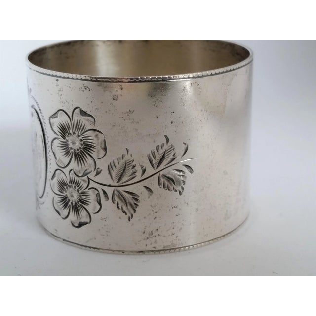 Antique Sterling Silver Hand-Engraved Napkin Ring – Floral Motif & Ahw Monogram For Sale In Los Angeles - Image 6 of 9