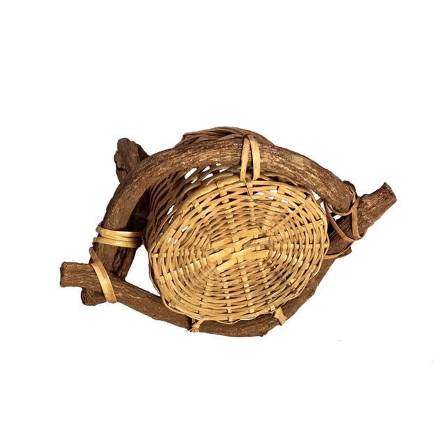 Antique Folk Art Vine Basket Collectors Art Piece For Sale - Image 4 of 9