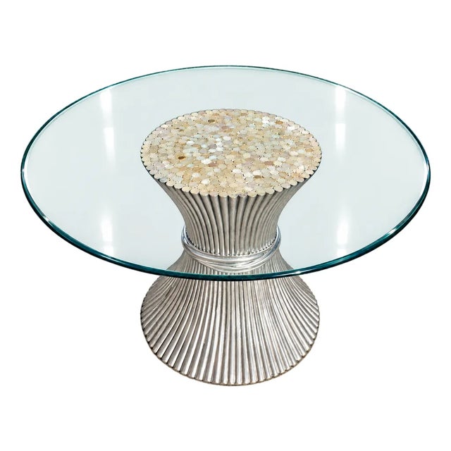 Vintage Italian Postmodern Sculptural Fluted Silver Pedestal Dining Table With Glass Top, Circa 1980s–1990s For Sale