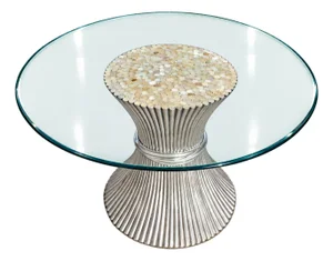 Vintage Italian Postmodern Sculptural Fluted Silver Pedestal Dining Table With Glass Top, Circa 1980s–1990s