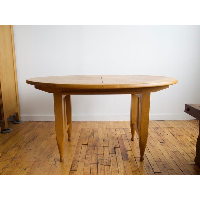 French Oak Dining Table by Guillerme & Chambron — Oval Top With Two Original Leaves, c.1960 For Sale In New York - Image 6 of 8