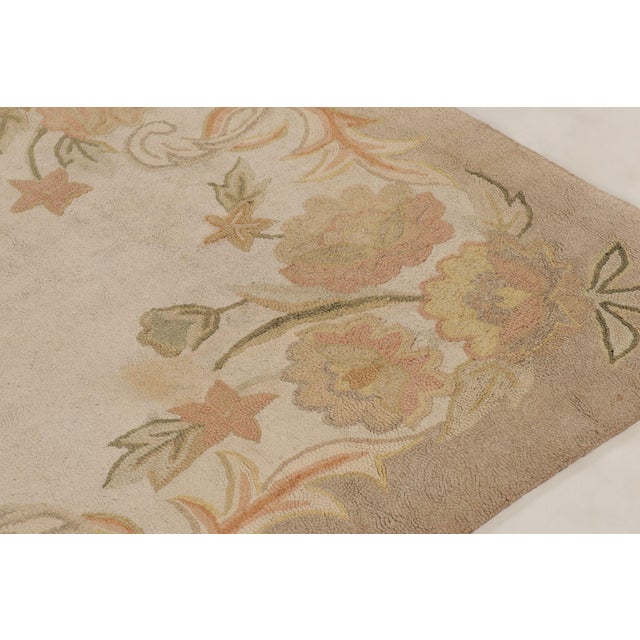 Rug & Kilim Antique 20th Century Hooked Rug in Beige With Garden Bouquet Design - Rug & Kilim For Sale - Image 4 of 9